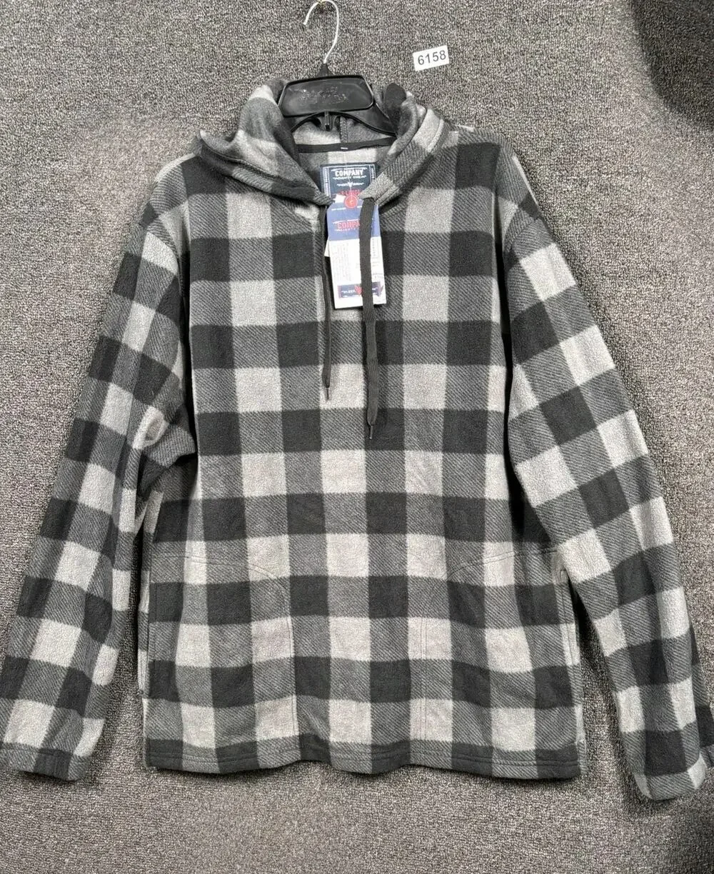 Company Eighty One Hoodie Mens XL Gray Buffalo Plaid Fleece Pullover C39HD009